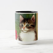  Kattenillustratie met lentevloeren Tweekleurige Koffiemok (Center)