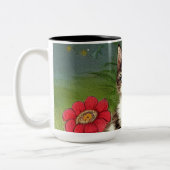  Kattenillustratie met lentevloeren Tweekleurige Koffiemok (Links)