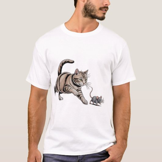 Kattenjacht op Muis Grappige Dierenjacht T-Shirt (Voorkant)