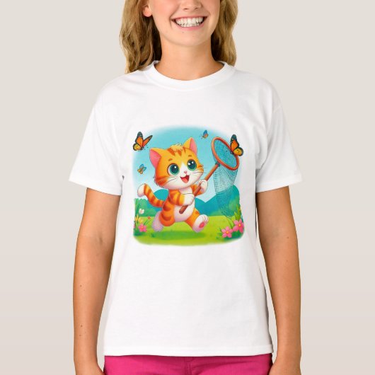 Kattenjacht op vlinders t-shirt (Voorkant)