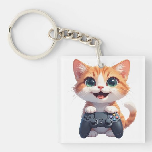 Kattenjong Houdt Game Controller Lachende Gamer Ka Sleutelhanger (voorkant)