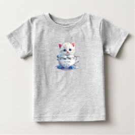 Kattenjong in Beker Blauwe Bloemen Baby T-Shirt