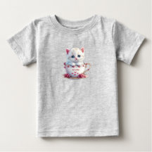 Kattenjong in Beker Roze Bloemen Baby T-Shirt