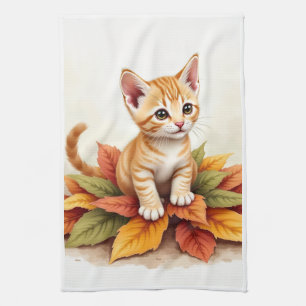 Kattenjong in Bladhoop Keukenhanddoek