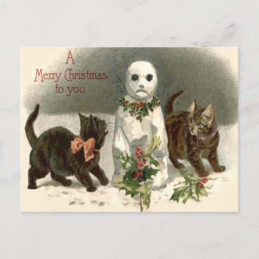Kattenjong Kat Nieuwsgierige Sneeuwpop Hulst Krans Briefkaart (Voorkant)