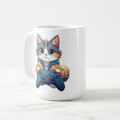 Kattenjong Met Gamecontroller Lachende Gamer Kat Koffiemok (Voorkant links)