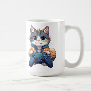 Kattenjong Met Gamecontroller Lachende Gamer Kat Koffiemok