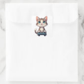 Kattenjong Met Gamecontroller Lachende Gamer Kat Vierkante Sticker (Tas)