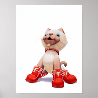 Kattenjong Met Rode Laarzen Kamer Print