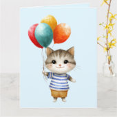 Kattenjong met verjaardagsballonnen | Cute feestel Kaart (Gele Bloem)