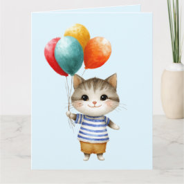 Kattenjong met verjaardagsballonnen | Cute feestel Kaart