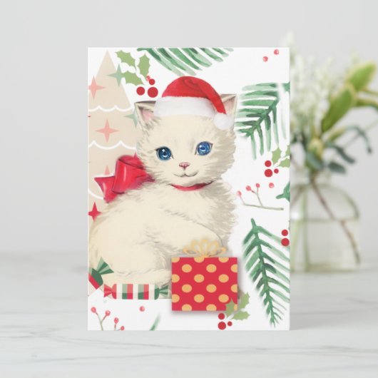 Kattenjong vintage kerstkaart (Staand voorkant)