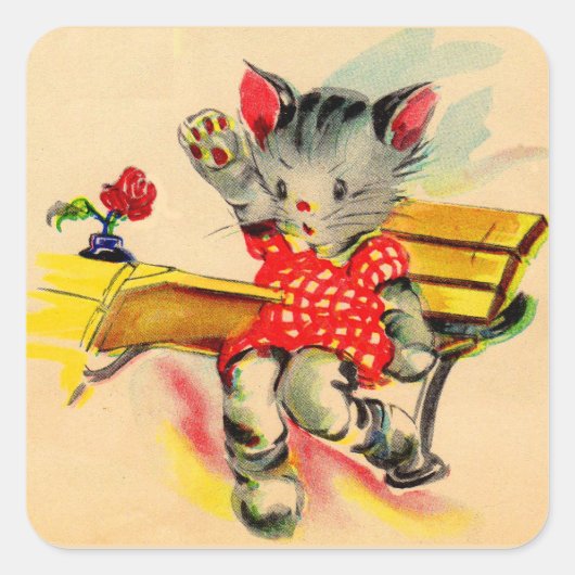 kattenjongen vierkante sticker (Voorkant)