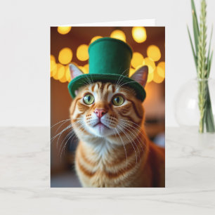 Kattenkaart met groene hoed en oranje kat kaart