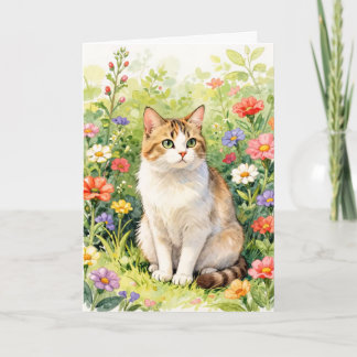 Kattenkaart tussen wilde bloemen kaart