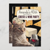 Kattenkaas en wijnfeest grappig uitnodigen feest kaart (Voorkant / Achterkant)