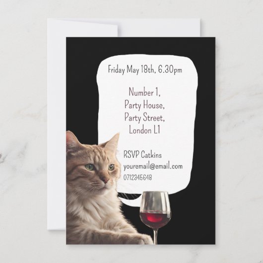 Kattenkaas en wijnfeest grappig uitnodigen feest kaart (Achterkant)