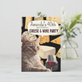 Kattenkaas en wijnfeest grappige uitnodiging feest (Staand voorkant)