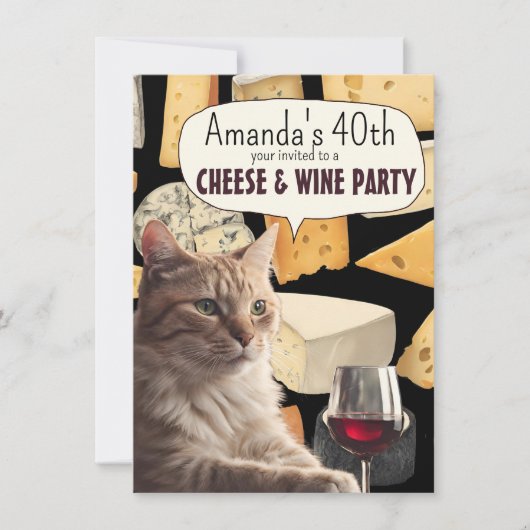 Kattenkaas en wijnfeest grappige uitnodiging feest (Voorkant)