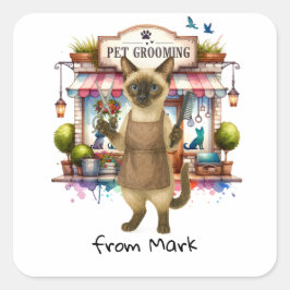 Kattenkapper Huisdierverzorging aquarel stijl Vierkante Sticker