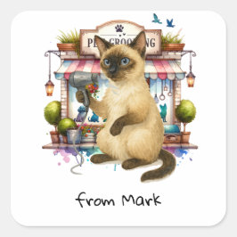 Kattenkapper Huisdierverzorging aquarel stijl Vierkante Sticker
