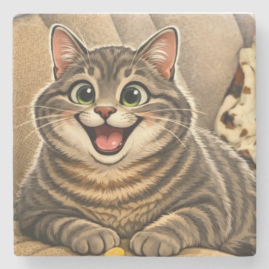 Kattenkarikatuur stenen onderzetter (Voorkant)