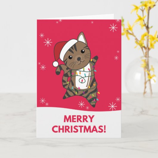 Kattenkat met kerstwintersneeuw kaart (Gele Bloem)