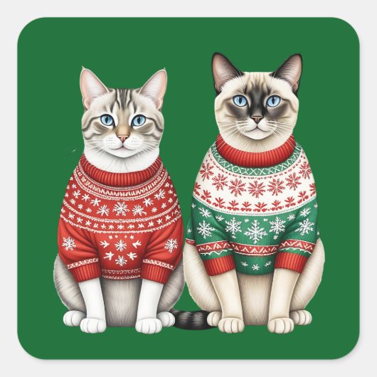 Kattenkatten, Tabby en Siamese Kerst stickers (Voorkant)