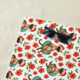 Kattenkerst in juli Hawaiiaanse rode hibiscus bloe Strandlaken