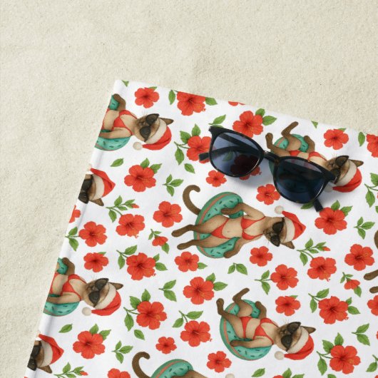 Kattenkerst in juli Hawaiiaanse rode hibiscus bloe Strandlaken (In situ)