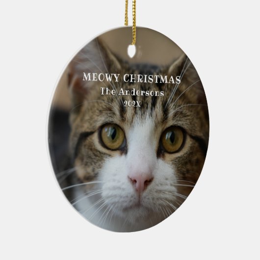 Kattenkerst Schattige Kat Foto Meowy Christmas Keramisch Ornament (Rechts)