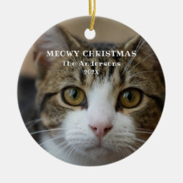 Kattenkerst Schattige Kat Foto Meowy Christmas Keramisch Ornament