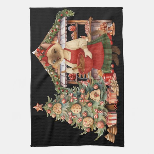 Kattenkerst thema in de bakkerij theedoek (Verticaal)