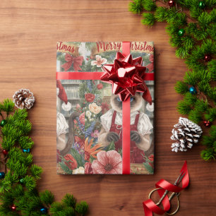 Kattenkerst thema van Siamese kat in bloemist Cadeaupapier