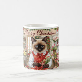 Kattenkerst thema van Siamese kat in bloemist Koffiemok