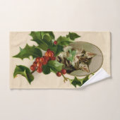 Kattenkerst Vrolijk Holly Kitten Antiek Kunst Bad Handdoek (Handdoek)
