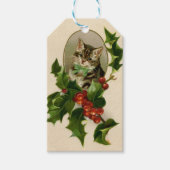 Kattenkerst Vrolijk Holly Kitten Antiek Kunst Cadeaulabel (Voorkant)