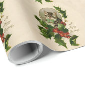 Kattenkerst Vrolijk Holly Kitten Antiek Kunst Cadeaupapier (Rol Hoek)