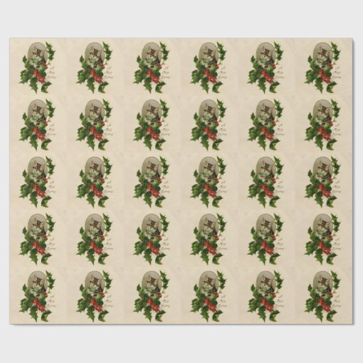 Kattenkerst Vrolijk Holly Kitten Antiek Kunst Cadeaupapier (Vlak)