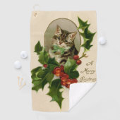 Kattenkerst Vrolijk Holly Kitten Antiek Kunst Golfhanddoek (Insitu)