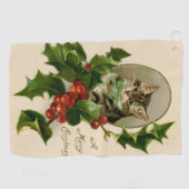Kattenkerst Vrolijk Holly Kitten Antiek Kunst Golfhanddoek (Horizontaal)