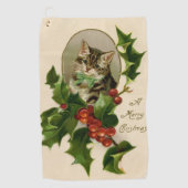 Kattenkerst Vrolijk Holly Kitten Antiek Kunst Golfhanddoek (Voorkant)