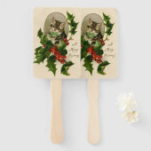 Kattenkerst Vrolijk Holly Kitten Antiek Kunst Handwaaier (Voorkant en achterkant)