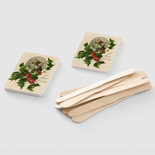 Kattenkerst Vrolijk Holly Kitten Antiek Kunst Handwaaier (Niet-gemonteerd)