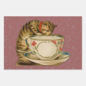 Kattenkerst Vrolijk Holly Kitten Antiek Kunst Inpakpapier Vel (Voorkant 3)