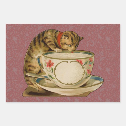 Kattenkerst Vrolijk Holly Kitten Antiek Kunst Inpakpapier Vel (Voorkant 3)