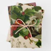 Kattenkerst Vrolijk Holly Kitten Antiek Kunst Inpakpapier Vel (In situ)