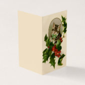 Kattenkerst Vrolijk Holly Kitten Antiek Kunst Kaart (Buitenkant)