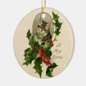 Kattenkerst Vrolijk Holly Kitten Antiek Kunst Keramisch Ornament (Links)