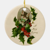 Kattenkerst Vrolijk Holly Kitten Antiek Kunst Keramisch Ornament (Achterkant)